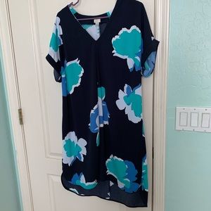 A New Day Two Panel Navy Dress with Floral Design